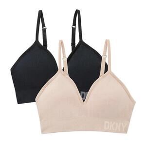 DKNY Women’s Seamless Wireless Bralette 2-Pack Black Sand Size S Open Box